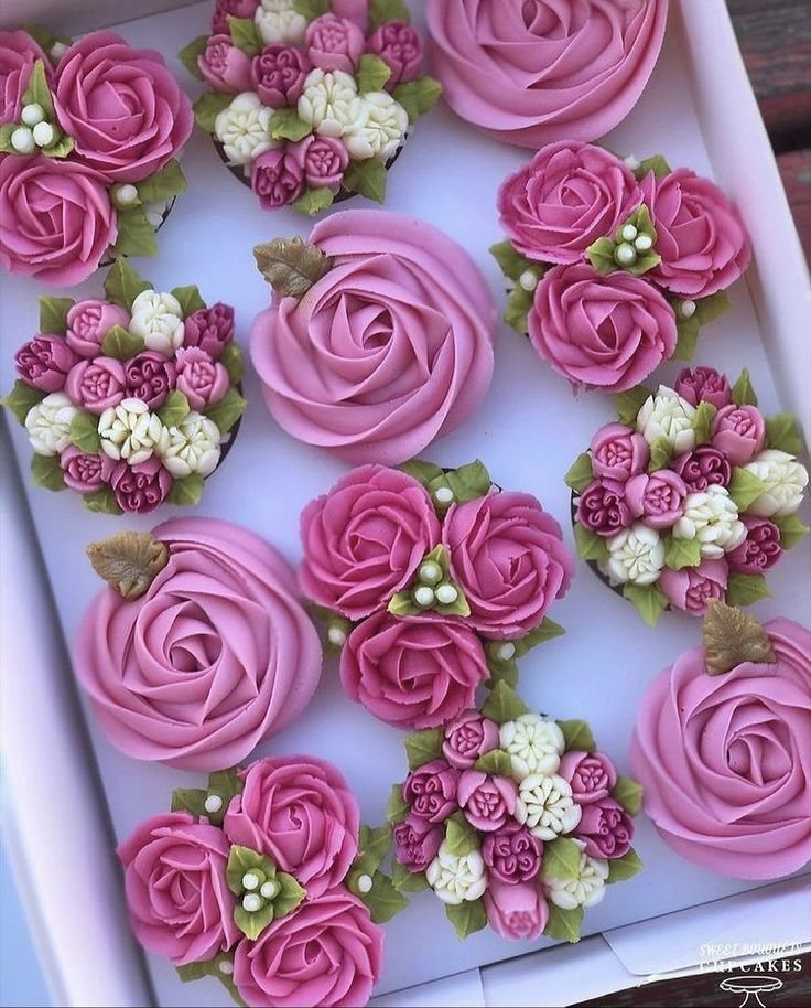 Cupcakes rosettes violettes et roses